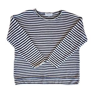 Striped Knit Sweater Boxy Roll Neck Hi Low Hem Top Coastal Nautical Preppy Sz XL